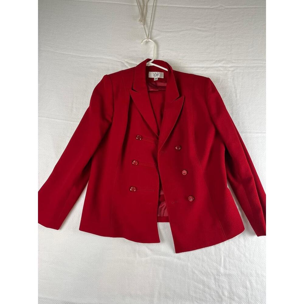 Le Suit Women's Red 2-Piece Skirt Suit Size 12P Petite Double Breasted